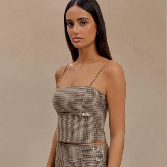 Meshki Aberley Suiting Crop Top - Tan Check - Picture 1 of 7